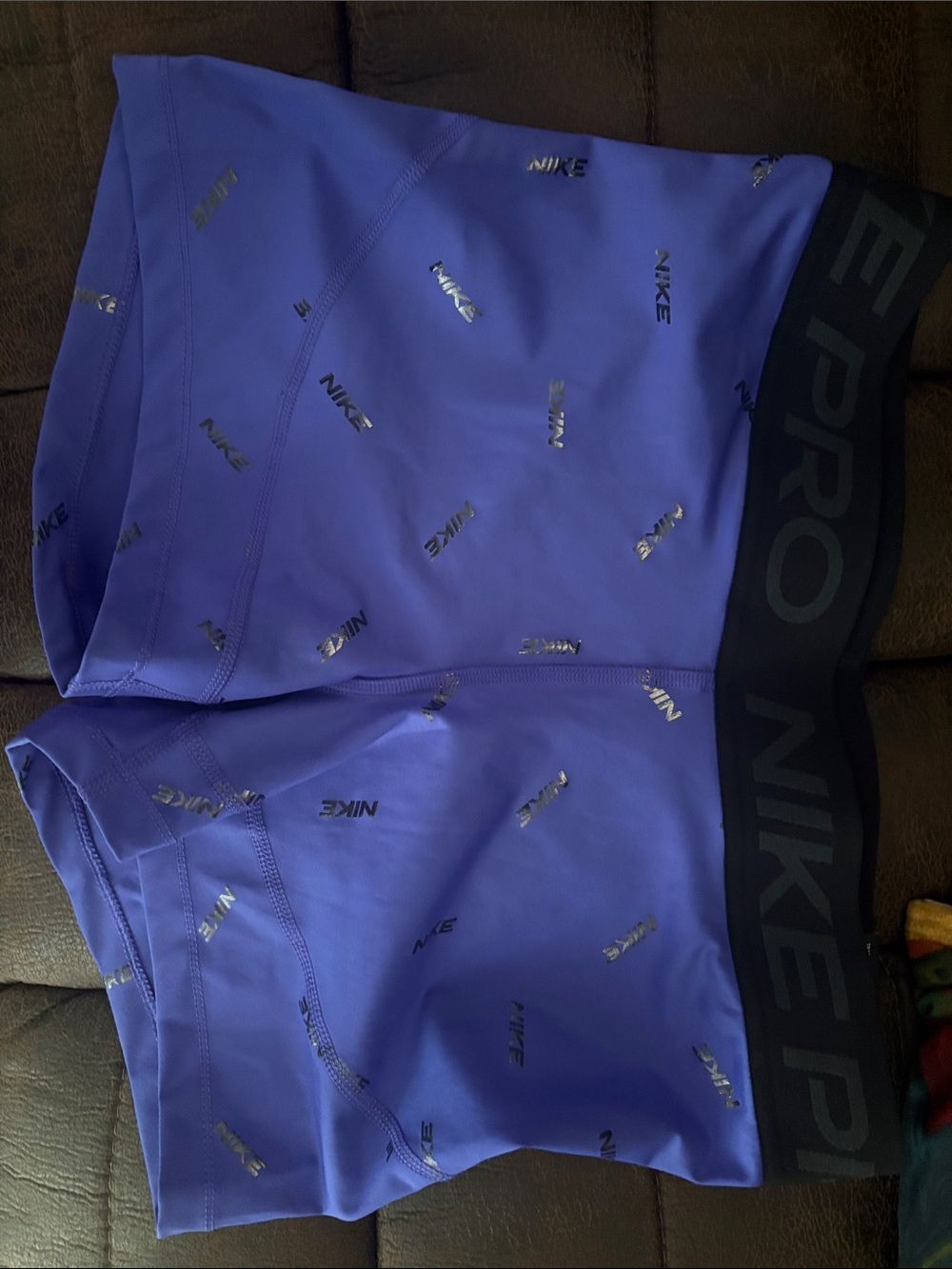 Nike Purple Pro Compression Shorts with Metallic Logo Print